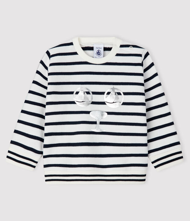 Sweatshirt van molton babymeisje wit/blauw