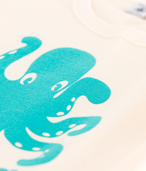 T-shirt met korte mouwen en flockprint voor jongens ecru