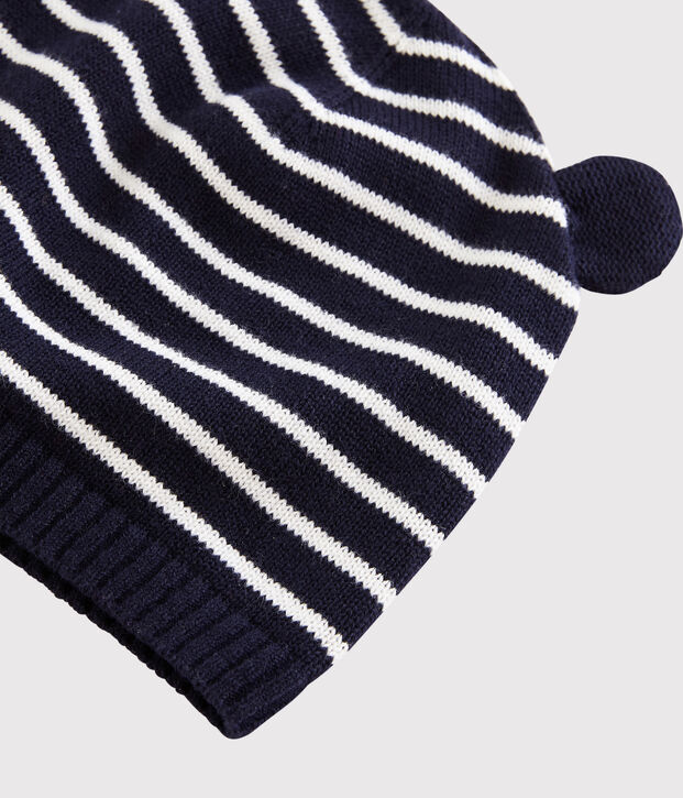 Muts van gestreept katoen. blauw/wit