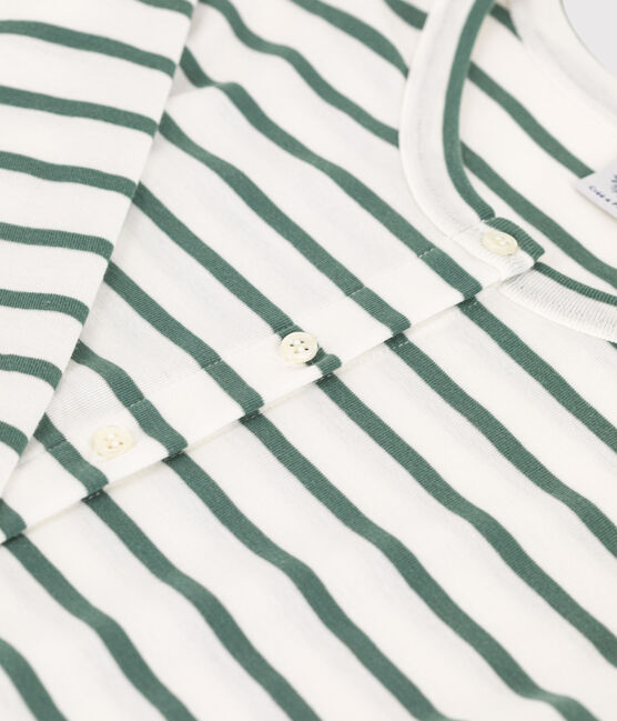 Iconisch gestreept katoenen cardigan Dames wit MARSHMALLOW/groen VALLEE