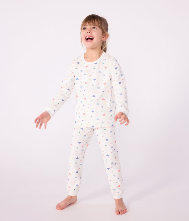 Pyjama enfant en velours imprim&eacute; c&oelig;urs blanc/multicouleur