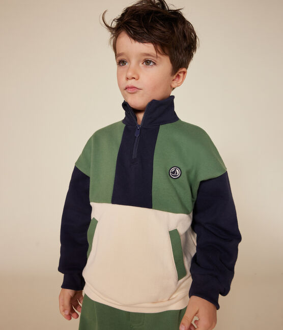 Sweatshirt van fleece met schipperskraag voor jongens wit AVALANCHE/ MULTICO