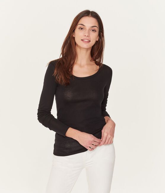T-shirt met lange mouwen danserskraag vrouwen zwart NOIR