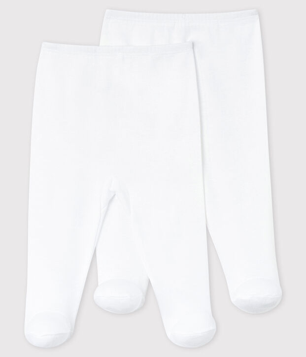 Lot de 2 pantalons blancs &agrave; pieds b&eacute;b&eacute; en coton biologique blanc