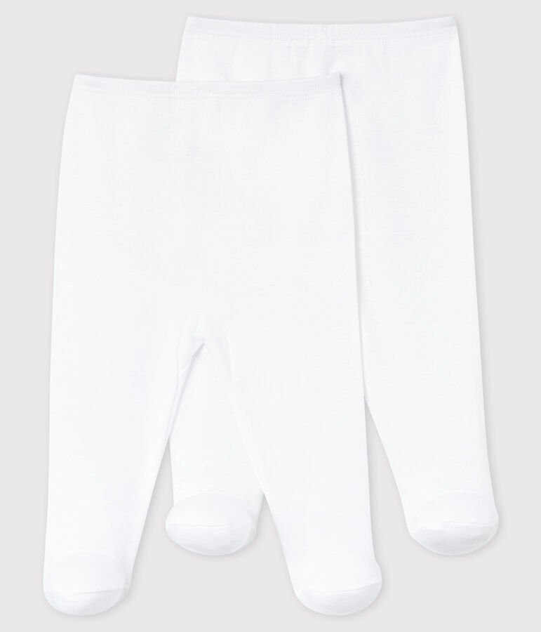 Lot de 2 pantalons blancs &agrave; pieds b&eacute;b&eacute; en coton biologique blanc ECUME