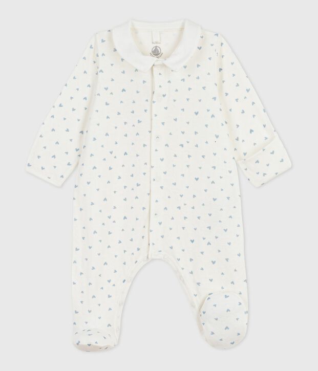 Pyjama b&eacute;b&eacute; en tubique &agrave; col imprim&eacute; c&oelig;urs bleu/bleu