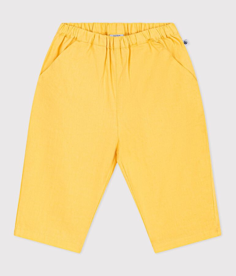 Pantalon b&eacute;b&eacute; en coton/lin, uni jaune