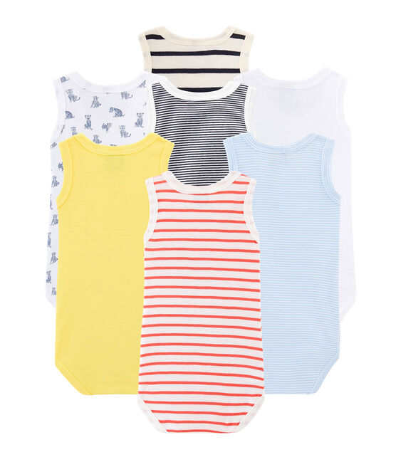 Verrassingstasje met 7 mouwloze rompers baby jongen variante 1