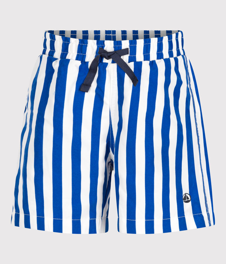 Gestreepte zwemshort voor kinderen wit MARSHMALLOW/blauw SURF