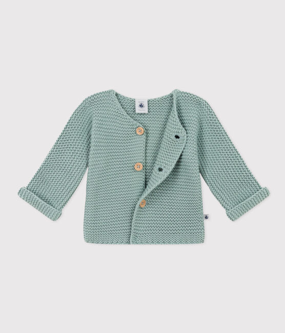 Gebreide uniseks babycardigan in ribbelsteek groen PAUL
