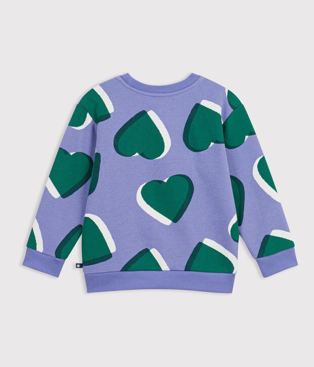 Sweatshirt enfant en coton imprim&eacute; c&oelig;urs violet/multicouleur