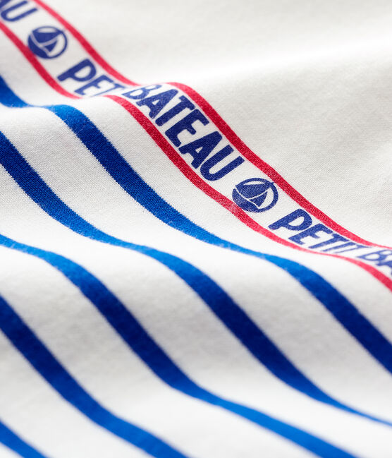 Combinaison courte en jersey rayé bébé garçon blanc MARSHMALLOW/bleu SURF