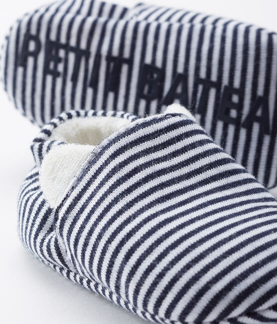 Chaussons bébé en côte bleu MEDIEVAL/blanc MARSHMALLOW