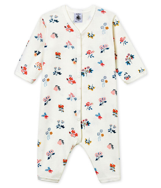 Dors bien sans pieds bébé fille en côte blanc MARSHMALLOW/blanc MULTICO