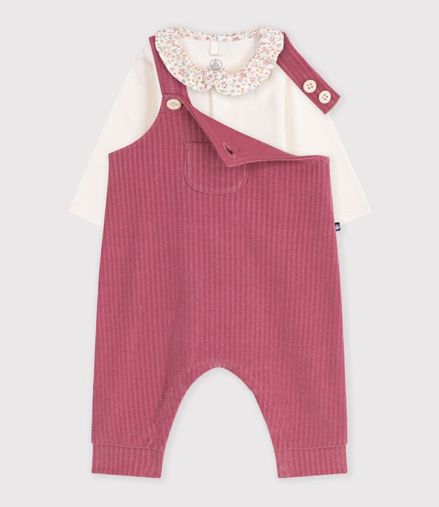 Katoenen babyrompertje en bodysuit set met effen kraag roze/ecru