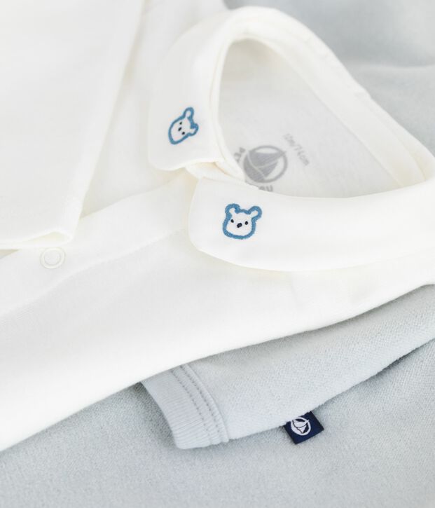 Tweedelige cadeauset voor baby's met geborduurde beertjes van fluweel blauw