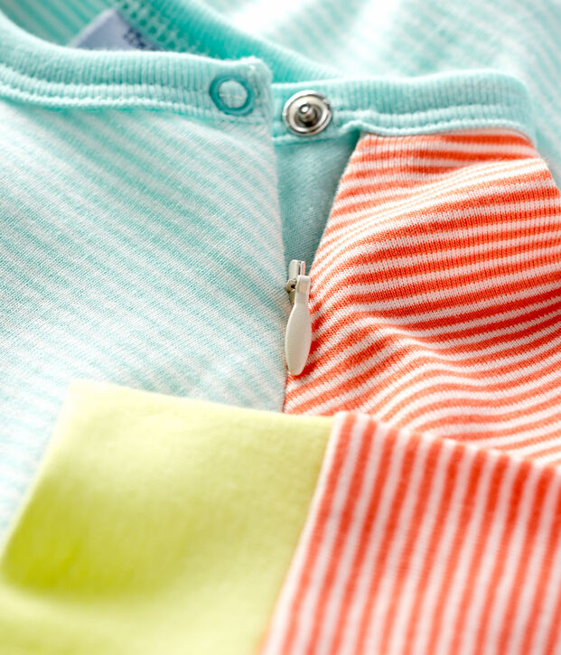 Slaappakje zonder voetjes van ribstof oranje/wit