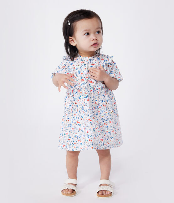 Katoenen babyjrukje met korte mouwen en bloemenprint wit MARSHMALLOW/wit MULTICO