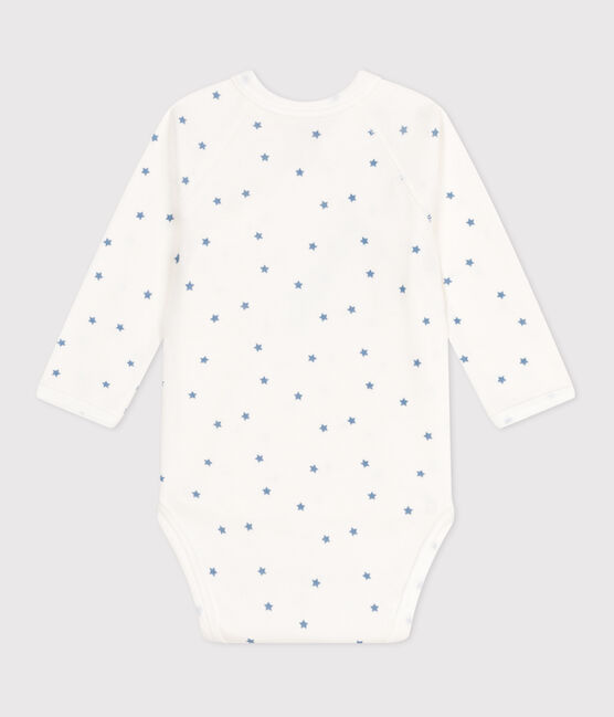 Katoenen overslagbody met lange mouwen voor baby's wit MARSHMALLOW/blauw ALASKA