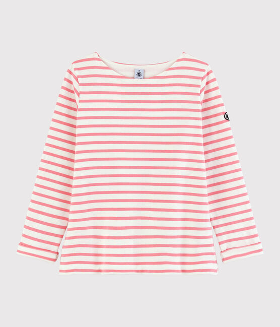 Iconische marinière Dames wit MARSHMALLOW/roze GRETEL