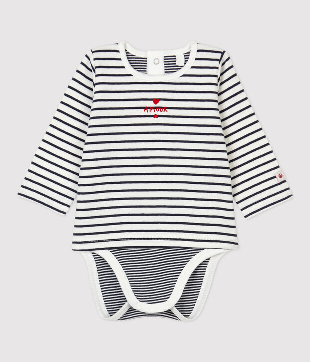 Body marini&egrave;re b&eacute;b&eacute; en coton biologique blanc/bleu