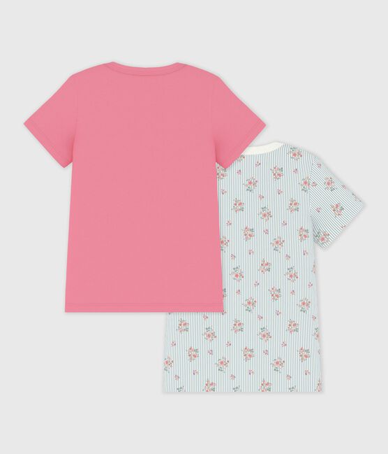 Setje met katoenen T-shirts met korte mouwen en bloemenprint voor kinderen variante 1