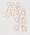 Meisjespyjama van molton met bloemenprint wit MARSHMALLOW/wit MULTICO