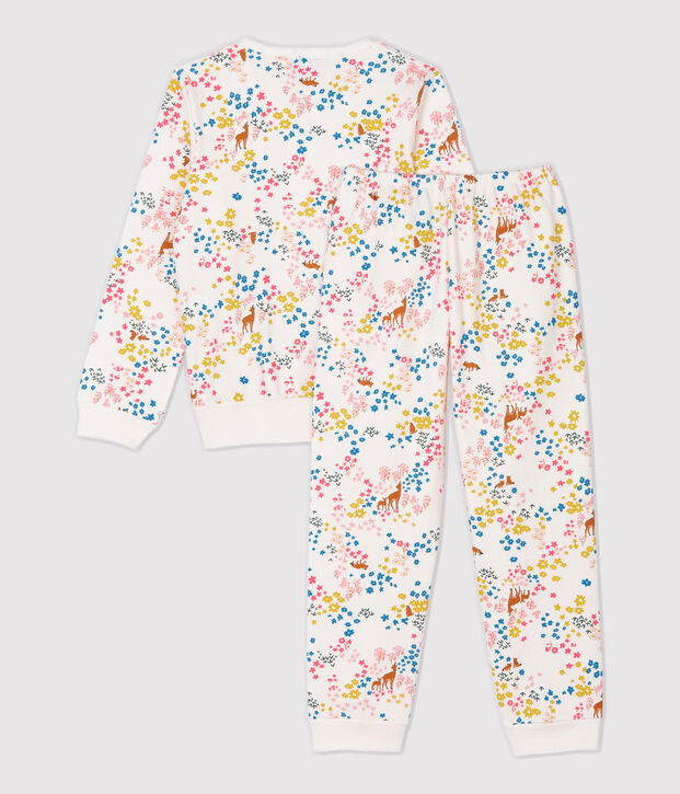 Meisjespyjama van molton met bloemenprint wit/multicouleur