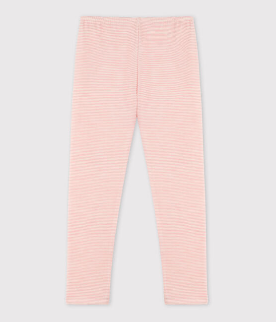 Legging milleraies petite fille en laine et coton rose CHARME/blanc MARSHMALLOW