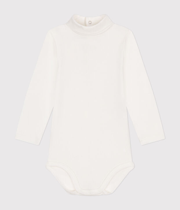 Babybody van katoen met lange mouwen en rolkraag wit