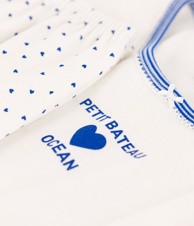 Katoenen meisjespyjama wit/blauw