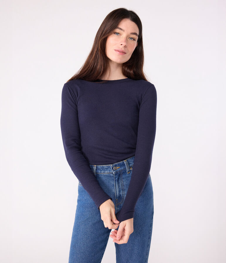 T-shirt met lange mouwen van katoen en wol voor dames - L'Iconique blauw