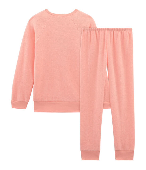 Meisjespyjama in geruwde boucl&eacute;badstof roze