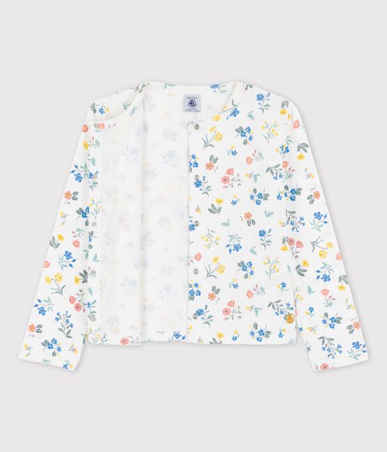 Cardigan imprimé en coton enfant fille blanc MARSHMALLOW/blanc MULTICO