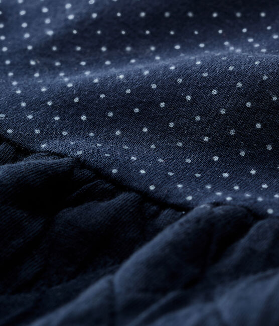 Jurk met lange mouwen twee soorten materiaal babymeisje blauw SMOKING/wit MARSHMALLOW
