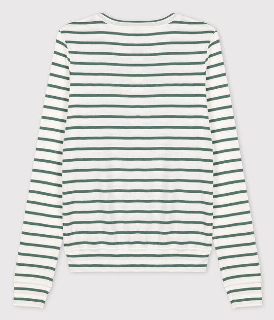 Iconisch gestreept katoenen cardigan Dames wit MARSHMALLOW/groen VALLEE