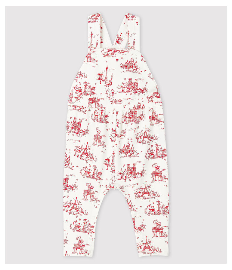 Lange molton tuinbroek voor babymeisjes wit/rood