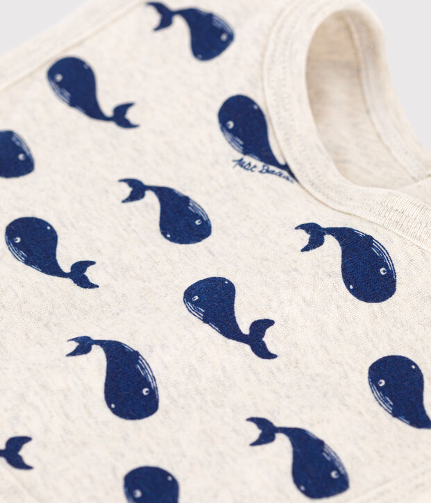 Katoenen slabbetje met walvissenprint beige/blauw