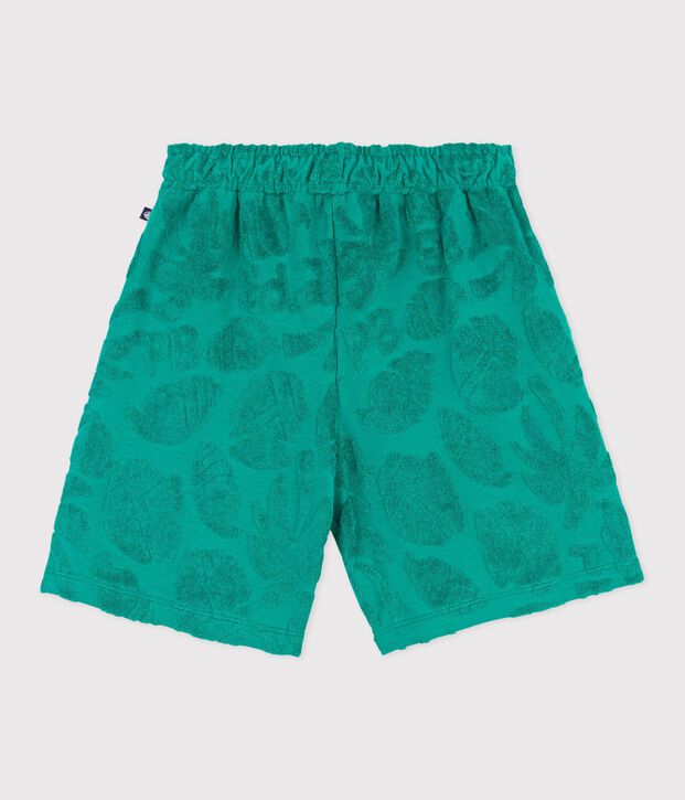 Korte kinderbermuda van effen katoen met print groen