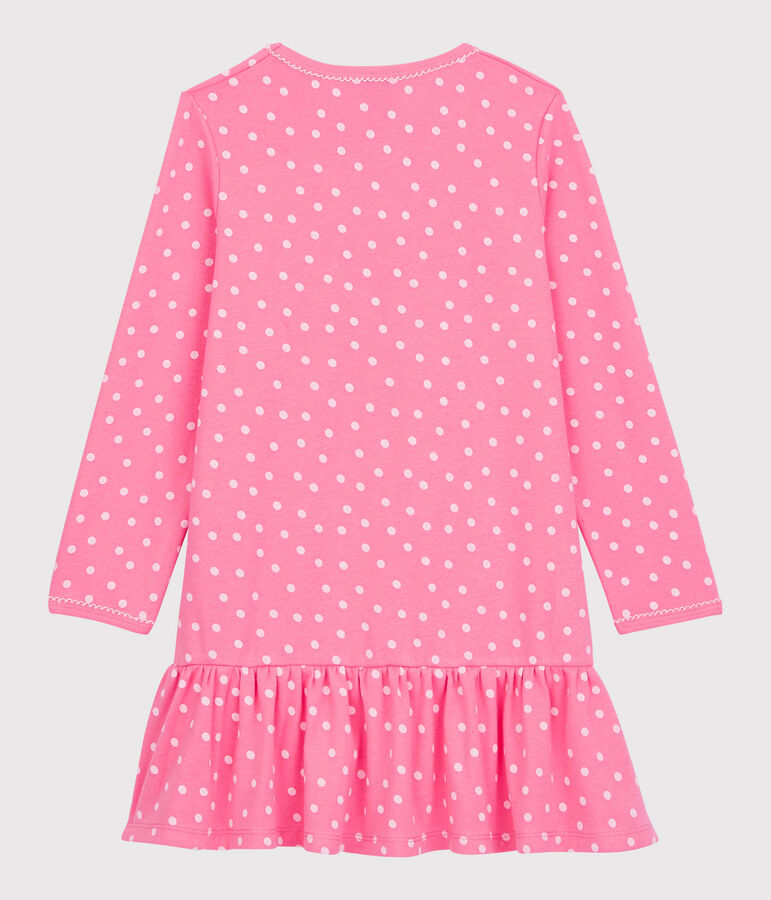 Chemise de nuit volant&eacute;e petite fille en coton rose/blanc