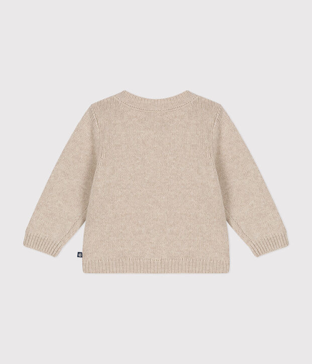 Gebreide babytrui met wol ecru/rood
