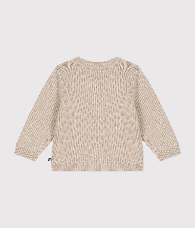 Pull en tricot contenant de la laine b&eacute;b&eacute; &eacute;cru/rouge