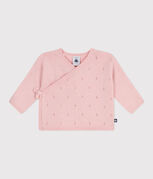 Babyvestje met overslag in ajourtricot van wol en katoen roze JOLI