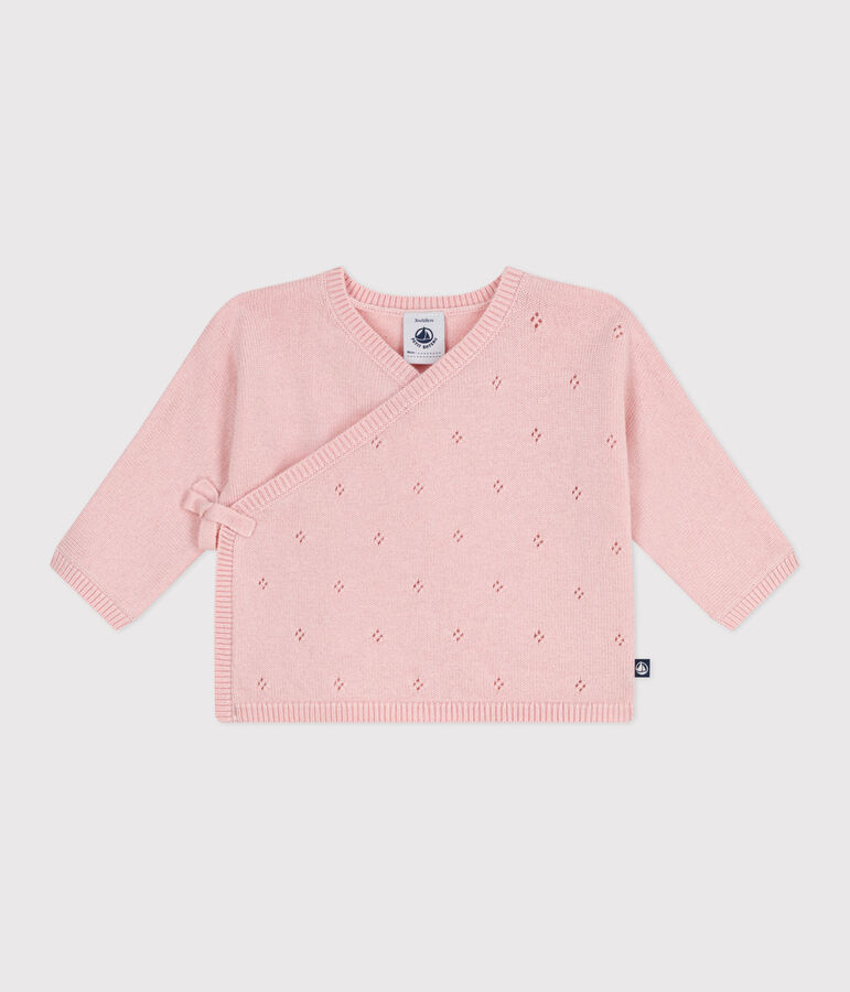 Babyvestje met overslag in ajourtricot van wol en katoen roze