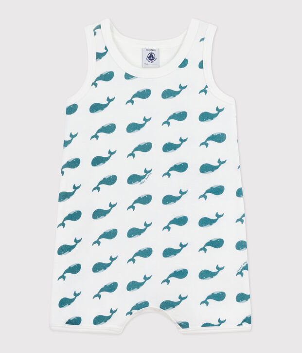 Combinaison courte b&eacute;b&eacute; en coton baleines vert/vert