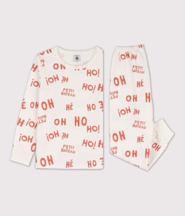 Jongenspyjama in molton wit MARSHMALLOW/ BRANDY