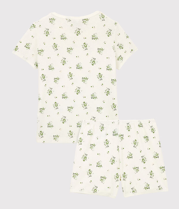 Pyjacourt fleuri petite fille en coton et lin blanc/multicouleur