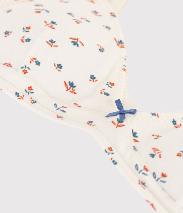 Soutien-gorge padd&eacute; fleur fille en coton et &eacute;lasthanne blanc/multicouleur