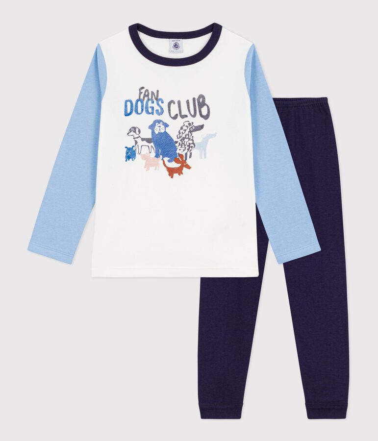 Pyjama enfant en coton motif chien bleu/multicouleur