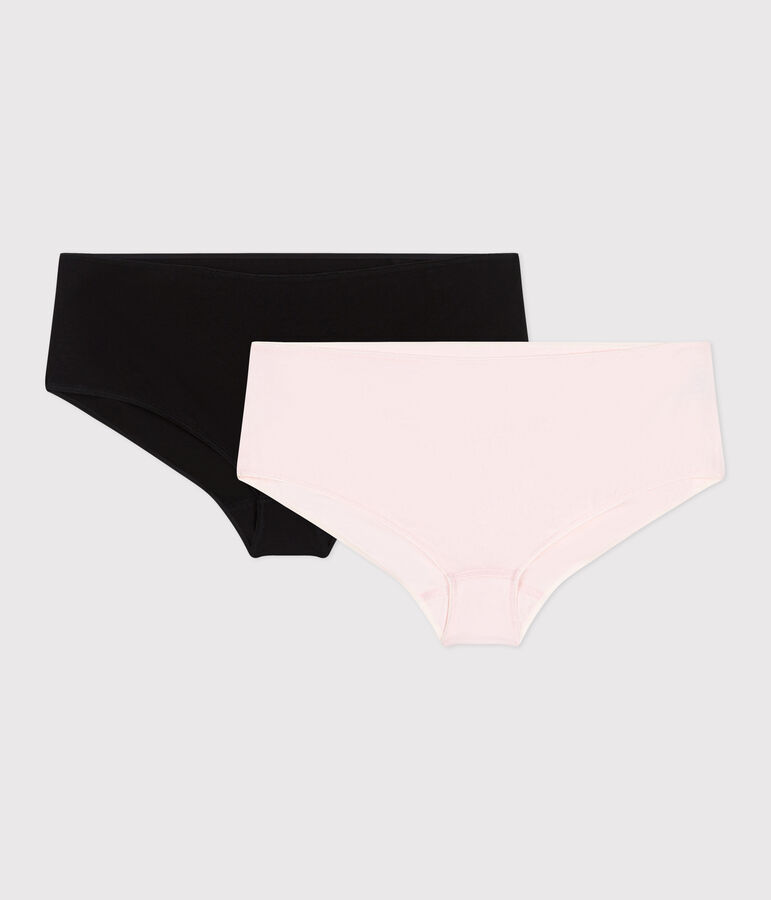 Lot de 2 shorties femme en coton et &eacute;lasthanne unis multicouleur